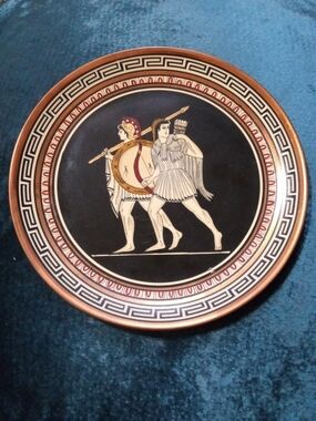 GORGEOUS Enamel on Copper 9" Made in Greece hand painted plate